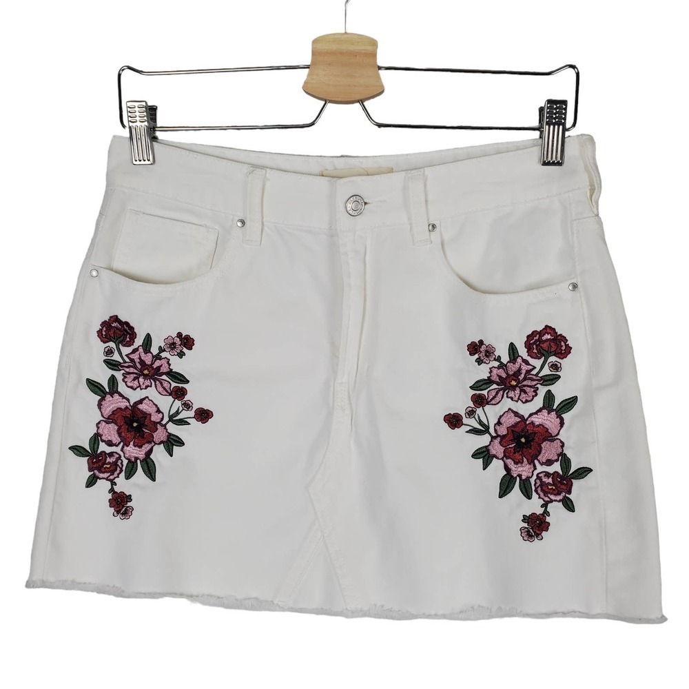 Pacsun Los Angeles Embroidered Flower Raw Hem Y2K Skirt Zipper Closure Size 27